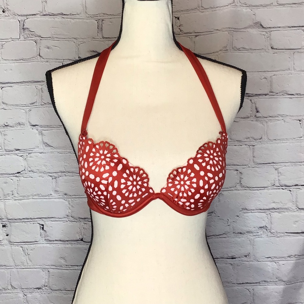 Shade & Shore Rust Halter Style Padded Laser Cut Bikini Top 34B